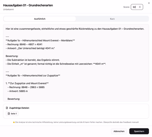 Hausaufgaben KI Feedback und Lösung