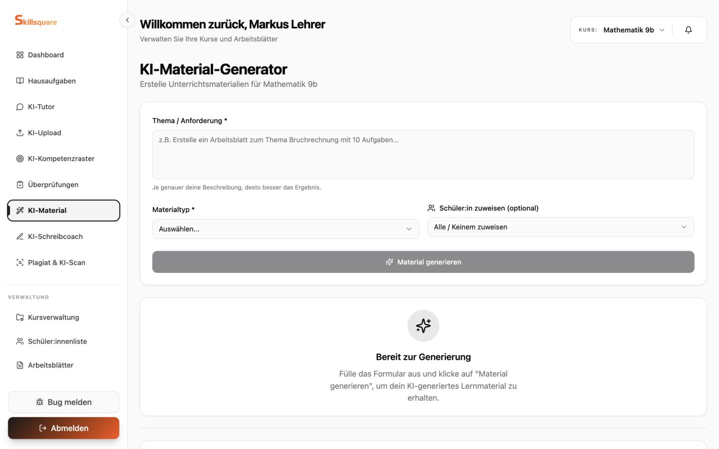 KI-Material-Generator für Unterrichtsmaterial in Skillsquare